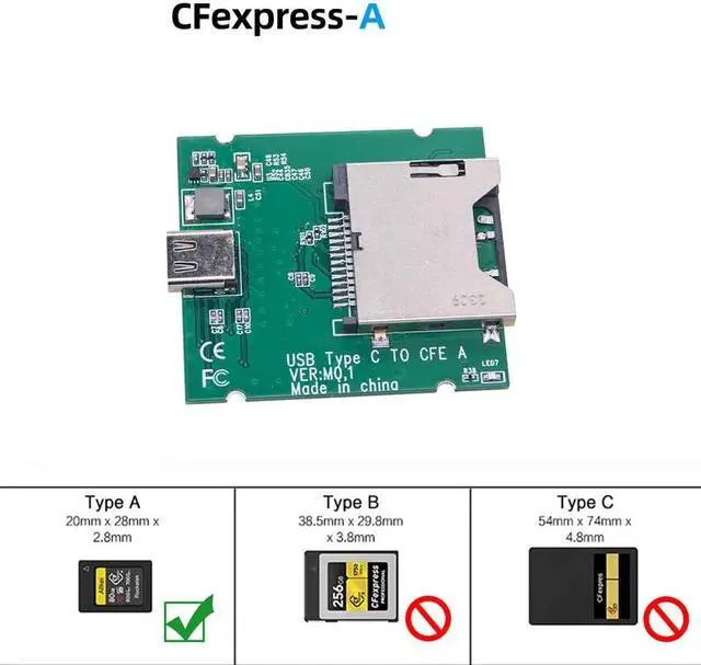 Main image of CFexpress Card Reader USB3.1 Gen 2 Type C 10Gbps CFE-B / CFE-A Card Memory Card Storage Adapter for PC Laptop Computer Phone(05-CFA Board)