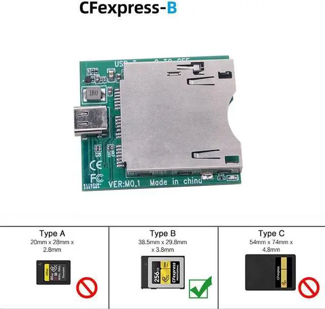 Main image of CFexpress Card Reader USB3.1 Gen 2 Type C 10Gbps CFE-B / CFE-A Card Memory Card Storage Adapter for PC Laptop Computer Phone(01-CFB Board)