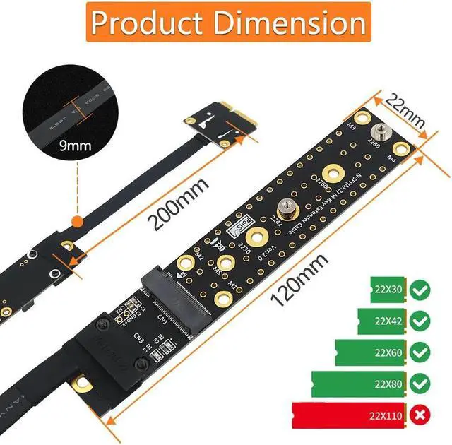 Alt view image 4 of 6 - 1 pcs Mini PCI-E Male To Key M Female Adapter Cable Mini PCI-Express to NVME NGFF M.2 Key M Riser Converter for PCI-E Tester Extender