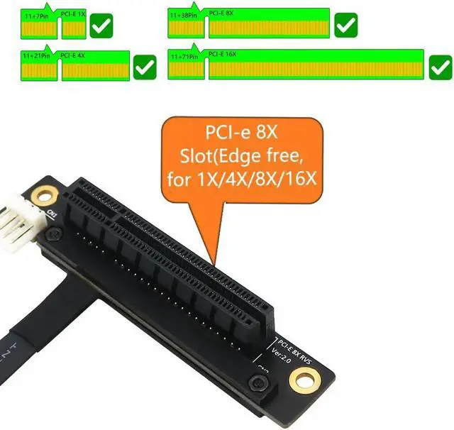 Alt view image 4 of 6 - PCI-E Riser 270 Degree Mini PCIe To PCI-E 8X Adapter Cable Convert Cable Riser 4pin FDD Power Connector for PCIE Tester Extender