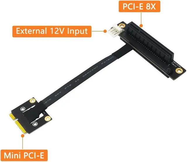 Alt view image 3 of 6 - PCI-E Riser 270 Degree Mini PCIe To PCI-E 8X Adapter Cable Convert Cable Riser 4pin FDD Power Connector for PCIE Tester Extender