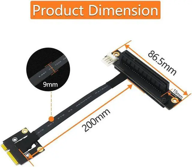 Alt view image 5 of 6 - PCI-E Riser 270 Degree Mini PCIe To PCI-E 8X Adapter Cable Convert Cable Riser 4pin FDD Power Connector for PCIE Tester Extender