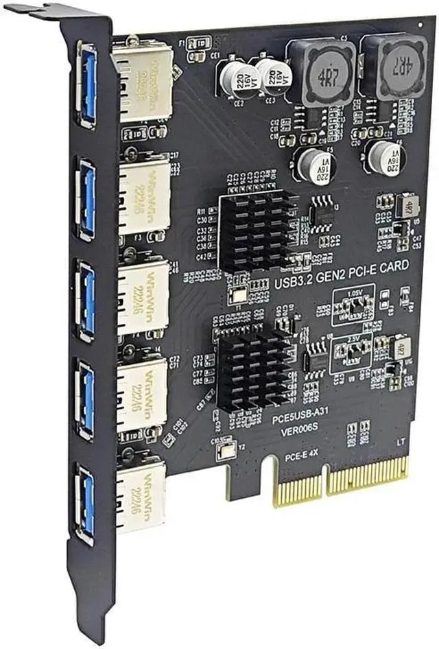 Alt view image 6 of 6 - PCIE USB Expansion Card 5 Ports USB3.1 PCI Express X4 Add On Cards PCI-E USB HUB Adapter USB3.2 Gen2 10Gbps for Desktop Computer