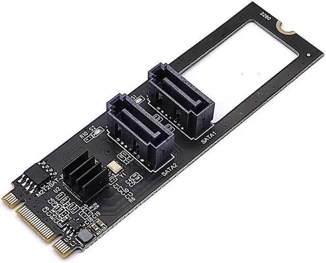 Alt view image 6 of 6 - M.2 NVME to SATA 3.0 6Gb Expansion Card Adapter M.2 Key-M PCIE NVME to 2 Port SATA3.0 Riser Card Converter JMB582 PCI-E 3.0 Chip