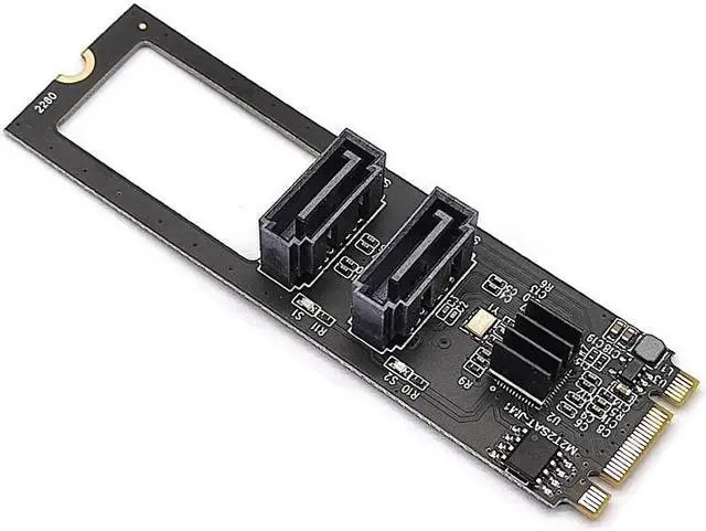 Alt view image 2 of 6 - M.2 NVME to SATA 3.0 6Gb Expansion Card Adapter M.2 Key-M PCIE NVME to 2 Port SATA3.0 Riser Card Converter JMB582 PCI-E 3.0 Chip