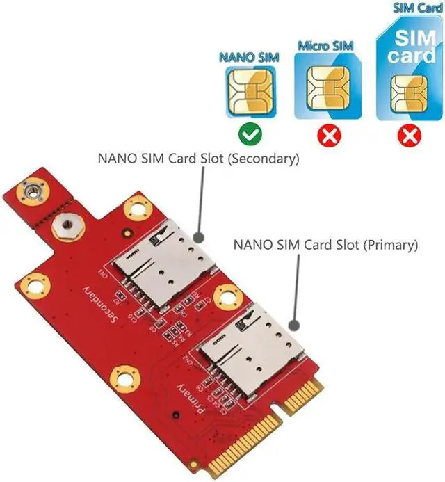 Alt view image 5 of 6 - M2 to Mini PCIE Converter Riser with Dual NANO SIM Card Slot M.2 Key B to Mini PCI-E Adapter Supports 3G/4G/5G Module for PC