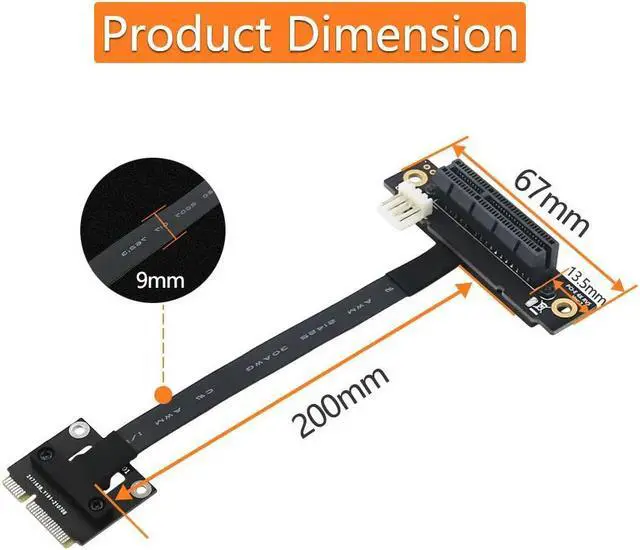 Alt view image 5 of 6 - PCI-E Riser 270 Degree Mini PCIe To PCI-E 4X Adapter Converter Cable Riser w/ 4pin FDD Power Connector for PCI-E Tester Extender