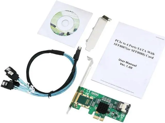 Alt view image 6 of 6 - PCIE SATA Expansion Card PCI Express X1 to SFFF-8087 4 Port SATA3.0 6Gb Controller Marvell 9215 Chip Converter Riser for HDD SSD