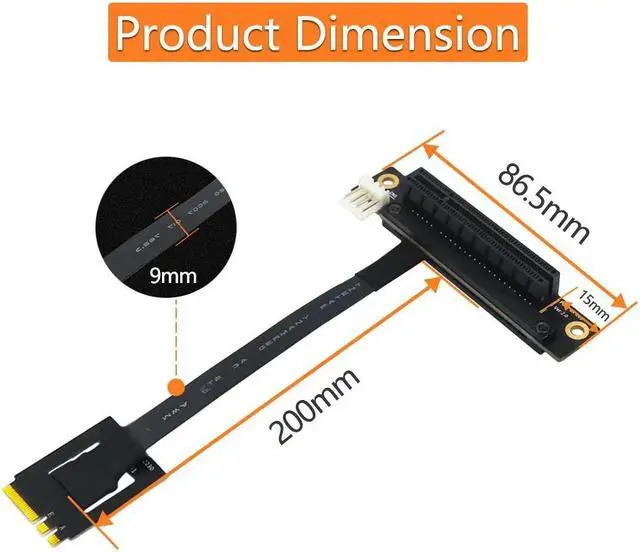 Alt view image 6 of 6 - Add On Card 270 Degree M.2 NGFF Dual Key A-E To PCI-E 8X Adapter Cable 4P FDD Power Connector M.2 Key AE to PCI Express X8 Riser