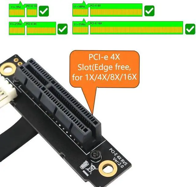 Alt view image 4 of 6 - PCIE Riser Cable 270 Degree M2 NGFF Key A-E To PCI-E 4X Adapter Converter 4P FDD Power Connector Riser for PCI-E Tester Extender