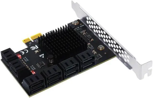 Alt view image 2 of 6 - PCIE to SATA Expansion Card Adapter PCI E PCI Express 3.0 1X 12 Port SATA3 Multiplier Controller SATA 3 HDD SSD Riser for Mining
