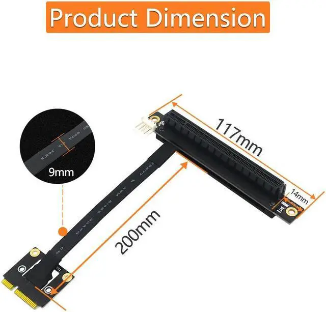 Alt view image 5 of 6 - PCI-E Riser Converter 270 Degree Mini PCIe To PCI-E 16X Adapter Cable Riser w/ 4pin FDD Power Connector for PCIE Tester Extender