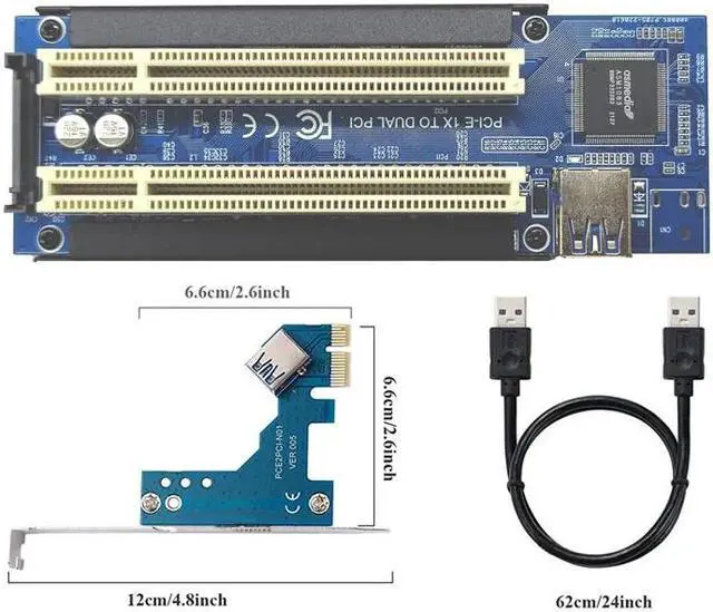 Alt view image 5 of 6 - Riser Card PCI-E Express X1 to Dual PCI Riser Extend Adapter Connector Card Add Expansion Card For PC Computer Windows XP LINUX