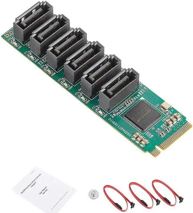 Alt view image 6 of 6 - NVME TO SATA Expansion Card Adapter Riser M2 NGFF M.2 M Key to 6 Port SATA3.0 HDD SSD Controller 6Gb SATA Multiplier Add On Card