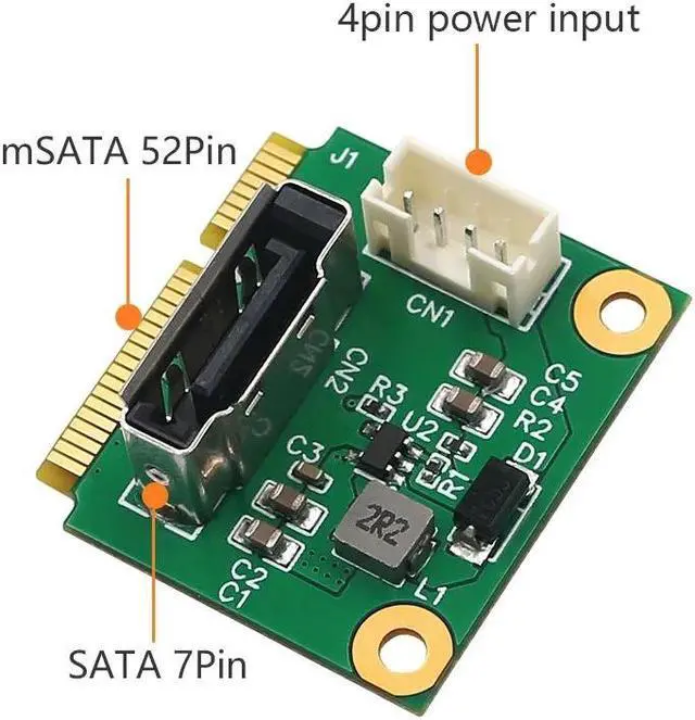 Alt view image 3 of 6 - Add On Cards MSATA to SATA 2.5inch Adapter 5V Power Supply with Cable mSATA to SATA 2.5" Riser w/ Mini Card Half to Full Bracket