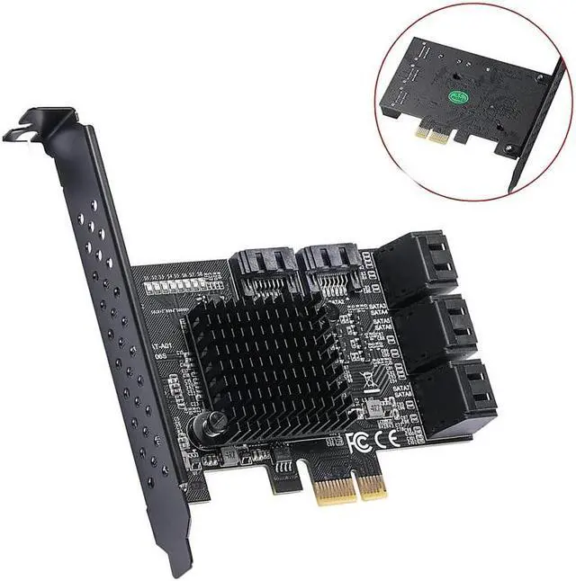 Alt view image 6 of 6 - PCIe to 8 Port SATA Expansion Card SATA3 3 6Gb HDD SSD Adapter PCI E Express X1 Controller Extension Multiplier Riser for Mining