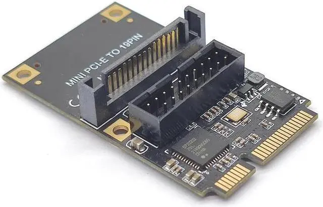 Alt view image 5 of 7 - Mini PCIE to 19Pin USB3.0 Riser Board Expansion Card 2Port USB 3.0 USB3.2 GEN1 5Gbps Adapter Controller 4Pin/SATA Power NEC Chip