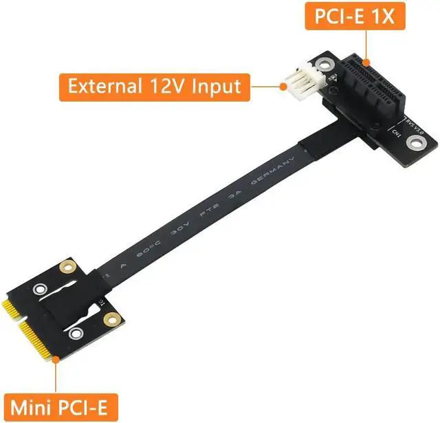 Alt view image 4 of 6 - Add On Cards 270 Degree Mini PCIe To PCI-E 1X Adapter Cable Mini PCI Express to PCI-E X1 Riser 4Pin Power Connector for Extender