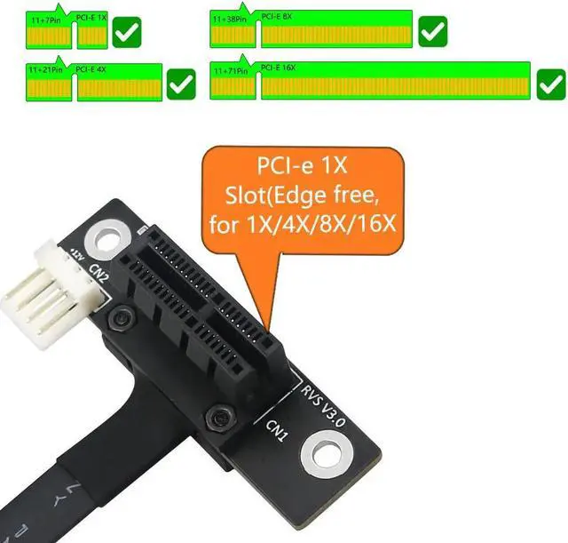 Alt view image 5 of 6 - Add On Cards 270 Degree Mini PCIe To PCI-E 1X Adapter Cable Mini PCI Express to PCI-E X1 Riser 4Pin Power Connector for Extender