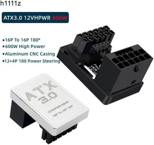 Alt view image 2 of 7 - PCIe5.0 Graphics Card ATX3.0 Power Adapter 12VHPWR 12+4 16Pin 600W Power Supply Adapter Male To Female 180 Degree Turn Connector(Black TYPE B)