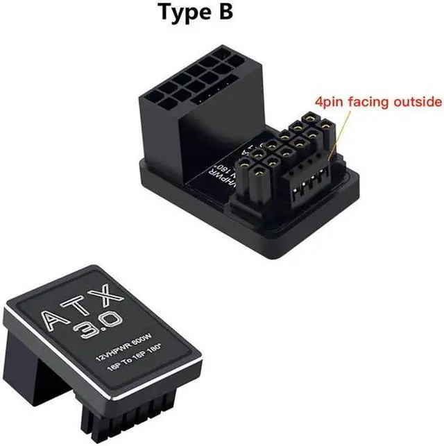 Main image of PCIe5.0 Graphics Card ATX3.0 Power Adapter 12VHPWR 12+4 16Pin 600W Power Supply Adapter Male To Female 180 Degree Turn Connector(Black TYPE B)