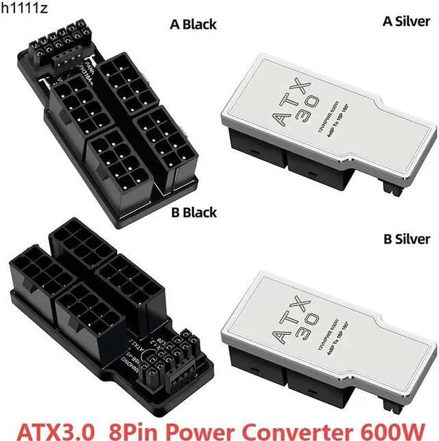 Alt view image 2 of 7 - ATX3.0 Power Adapter Connector 4X 8Pin Female to Male 12VHPWR 12+4P 600W 180° Angled for RTX4090/RTX4080 16GB/12GB Graphics Card(B Silver)