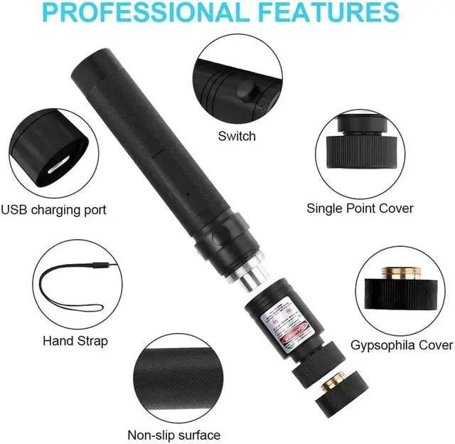 Alt view image 2 of 7 - High Powerful Green Laser Pointer-303 10000m USB Charging Built-in Battery Laser Torch Red Dot Single Starry Burning Match