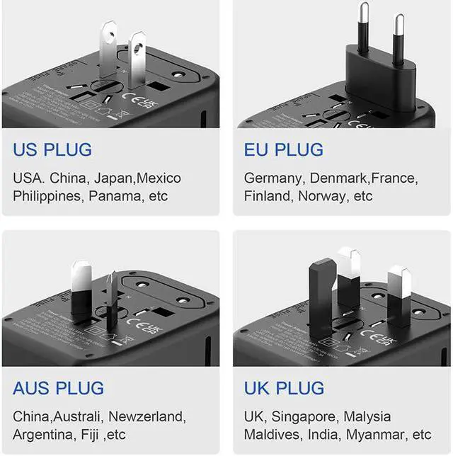Alt view image 4 of 7 - Travel Adapter, Worldwide All in One Universal Travel Adaptor Wall AC Power Plug Adapter Wall Charger  for USA EU UK AUS Cell Phone Laptop White with 2usb-A+2usb-C charging port