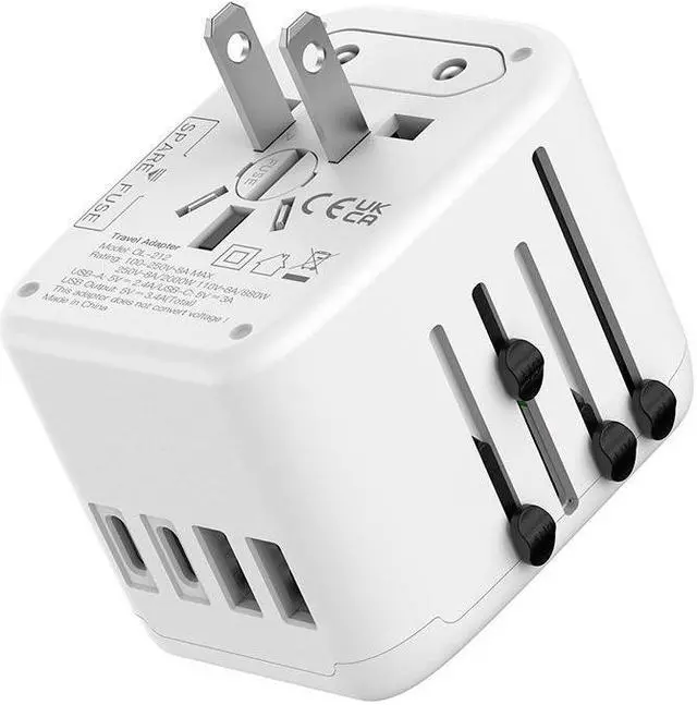 Alt view image 2 of 7 - Travel Adapter, Worldwide All in One Universal Travel Adaptor Wall AC Power Plug Adapter Wall Charger  for USA EU UK AUS Cell Phone Laptop White with 2usb-A+2usb-C charging port