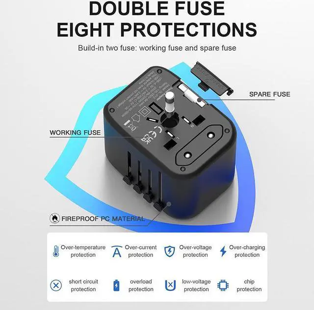 Alt view image 5 of 7 - Travel Adapter, Worldwide All in One Universal Travel Adaptor Wall AC Power Plug Adapter Wall Charger  for USA EU UK AUS Cell Phone Laptop White with 2usb-A+2usb-C charging port