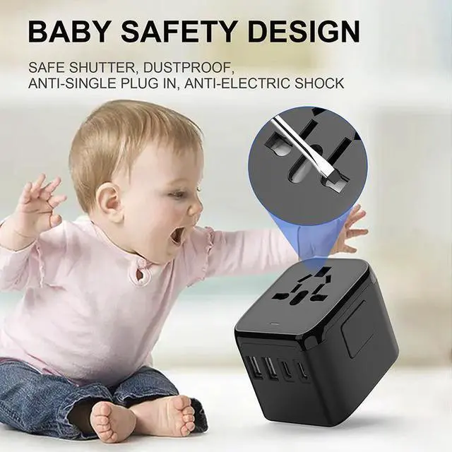 Alt view image 7 of 7 - Travel Adapter, Worldwide All in One Universal Travel Adaptor Wall AC Power Plug Adapter Wall Charger  for USA EU UK AUS Cell Phone Laptop White with 2usb-A+2usb-C charging port