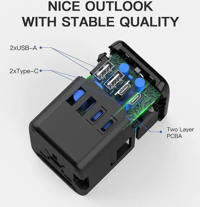 Alt view image 6 of 7 - Travel Adapter, Worldwide All in One Universal Travel Adaptor Wall AC Power Plug Adapter Wall Charger  for USA EU UK AUS Cell Phone Laptop White with 2usb-A+2usb-C charging port