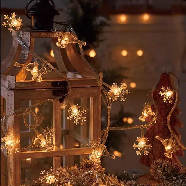Alt view image 2 of 5 - Christmas LED light string, star atmosphere decoration, small colored light flashing  USB power supply 9.84FT, 20 lights(Elk deer+snowflake)