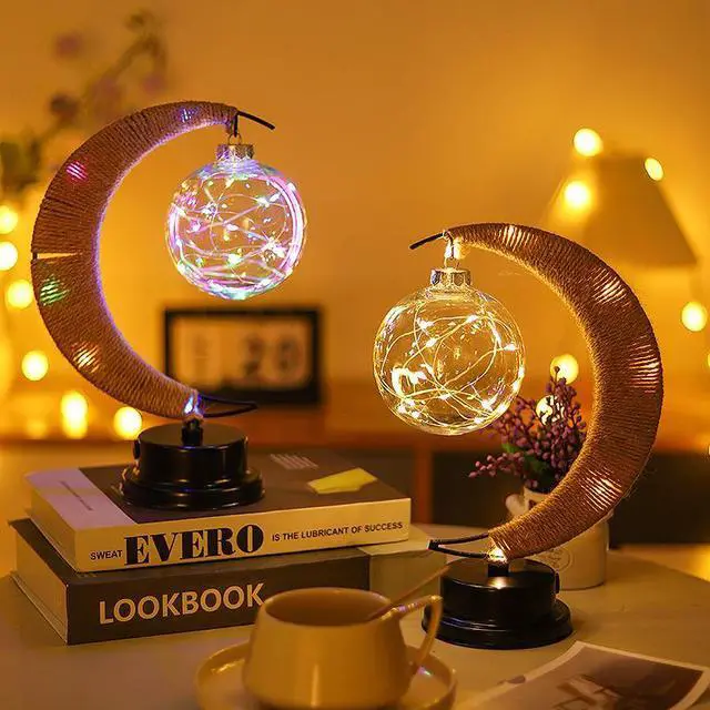 Alt view image 2 of 7 - Table lamp, moon lamp, Christmas LED ball lamp, iron decorative lamp, bedroom lamp, shape lamp(Warm White)