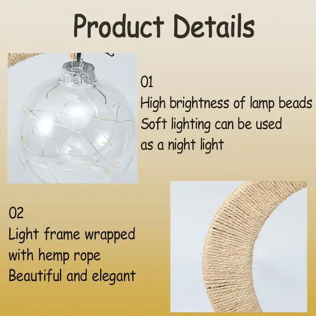Alt view image 4 of 7 - Table lamp, moon lamp, Christmas LED ball lamp, iron decorative lamp, bedroom lamp, shape lamp(Warm White)
