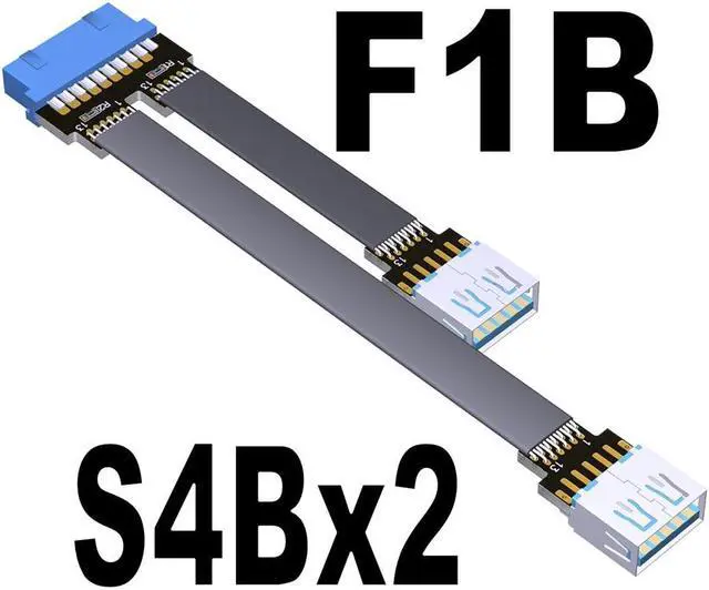 Main image of USB 3.0 Flat Extension Cable Dual Type A Interface to Internal 19/20P 2x USB 3.0 USB-A Ports Data Adapter Cord with Screw Hole(S4Bx2-F1B)(15cm)