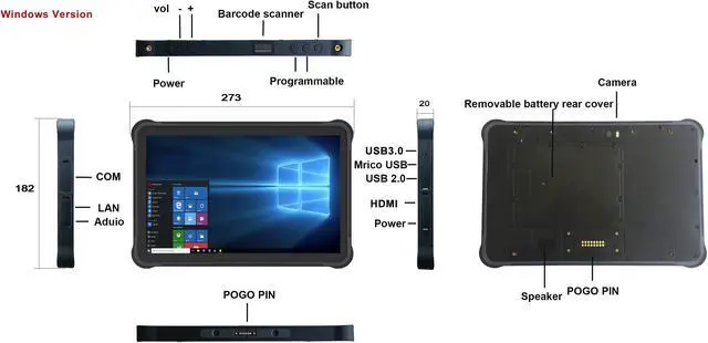 Alt view image 5 of 6 - Sincoole 10.1inch windows 10 pro rugged tablet PC with 2D barcode scanner 4GB RAM 64GB rom storage 1920*1200 resolution sunshine readable screen USB micro usb RJ45 RS232 SIM 4G LTE