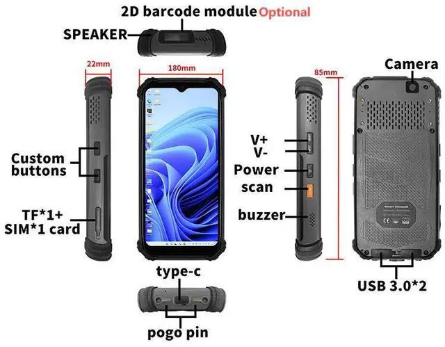 Alt view image 2 of 7 - Sincoole 6inch Intel N100 windows 11 pro Rugged handheld terminal PDA 8GB ram 256GB ROM memory with 2D barcode scanner 4G Lte