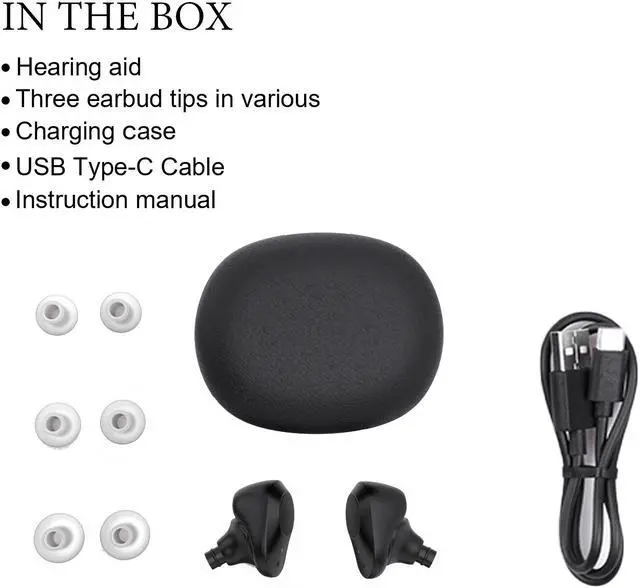 Alt view image 6 of 6 - Hearing Amplifier Aid Rechargeable Digital Simulation Personal Sound Amplifier Devices ITE for Seniors,Inner-Ear Hearing aid,2-Pack + Charging Box (Black)