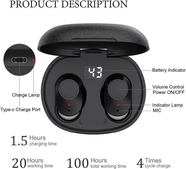 Alt view image 3 of 7 - Rechargeable hearing aid, compact mini hearing amplifier, easy to carry elderly sound amplifier, contains 4 hearing aid black