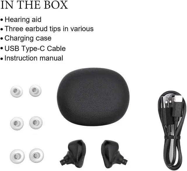 Alt view image 6 of 7 - Rechargeable hearing aid, compact mini hearing amplifier, easy to carry elderly sound amplifier, contains 4 hearing aid black