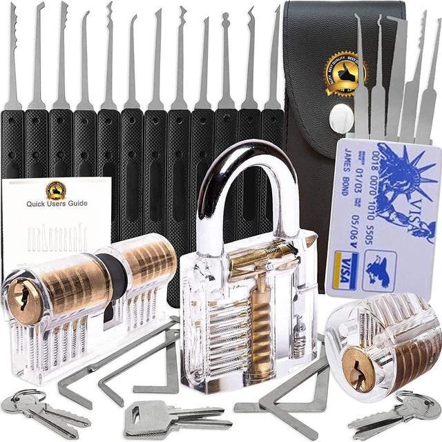 Alt view image 6 of 7 - 30 In 1 Stainless Steel Removal Lock Tool Set Puzzle Gift Kits Transparent Cutaway Inside View Of Practice Padlock Locksmith Training Skill Tension Wrenchs Crochet Hoo Storage Bag
