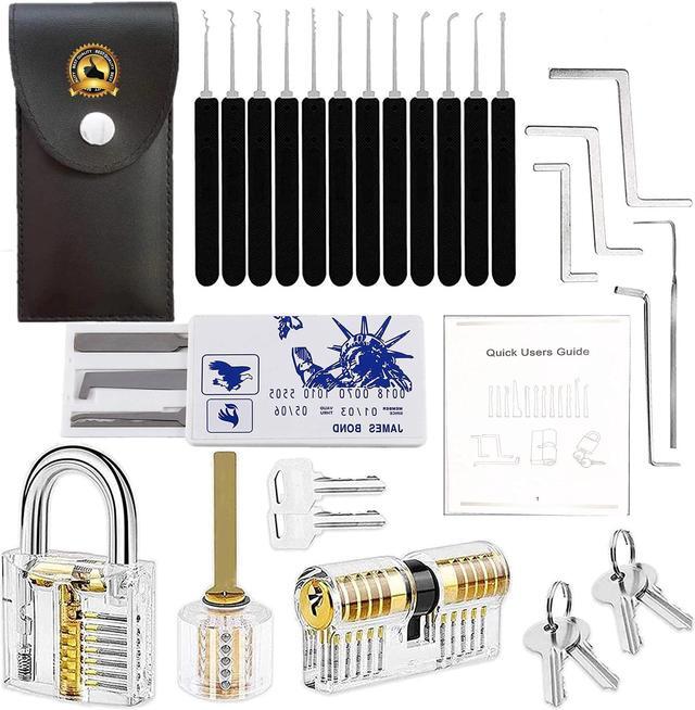 Main image of 30 In 1 Stainless Steel Removal Lock Tool Set Puzzle Gift Kits Transparent Cutaway Inside View Of Practice Padlock Locksmith Training Skill Tension Wrenchs Crochet Hoo Storage Bag