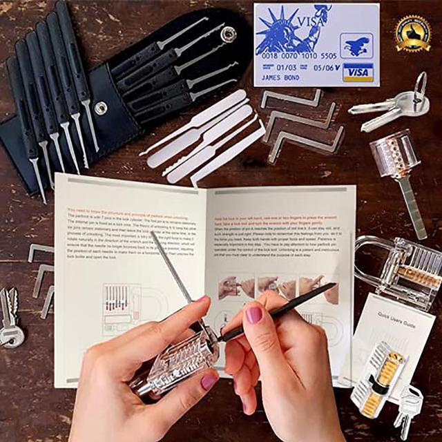 Alt view image 7 of 7 - 30 In 1 Stainless Steel Removal Lock Tool Set Puzzle Gift Kits Transparent Cutaway Inside View Of Practice Padlock Locksmith Training Skill Tension Wrenchs Crochet Hoo Storage Bag