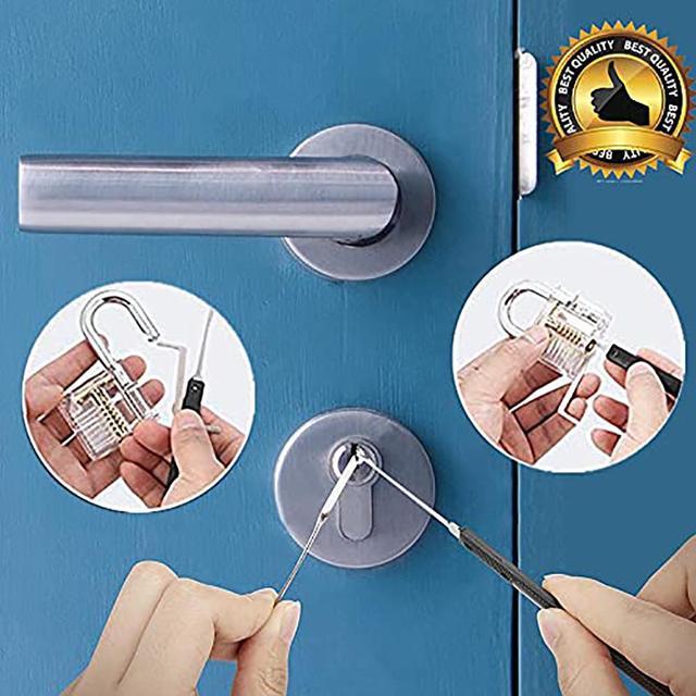 Alt view image 5 of 7 - 30 In 1 Stainless Steel Removal Lock Tool Set Puzzle Gift Kits Transparent Cutaway Inside View Of Practice Padlock Locksmith Training Skill Tension Wrenchs Crochet Hoo Storage Bag