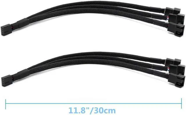 Alt view image 2 of 4 - PWM Fan Splitter Adapter Cable Sleeved Braided Y Splitter Computer PC 4 Pin Fan Extension Power Cable 1 to 3 Converter for Computer ATX Case 4-Pin/3-Pin Cooling Fan Cable (11.8" -2 Pack)