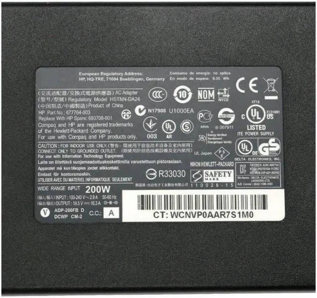 Alt view image 3 of 4 - Genuine for HP AC Adapter Charger 19.5V 10.3A 200W 608431-002 609945-001 Zbook 15 17