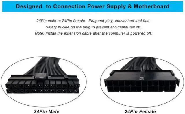 Alt view image 3 of 5 - 24 Pin Motherboard Power Supply Cable (12Inch 18AWG) ATX Power Supply Extension Wire 24 Pin Male to 24 Pin Female