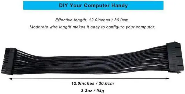 Alt view image 5 of 5 - 24 Pin Motherboard Power Supply Cable (12Inch 18AWG) ATX Power Supply Extension Wire 24 Pin Male to 24 Pin Female