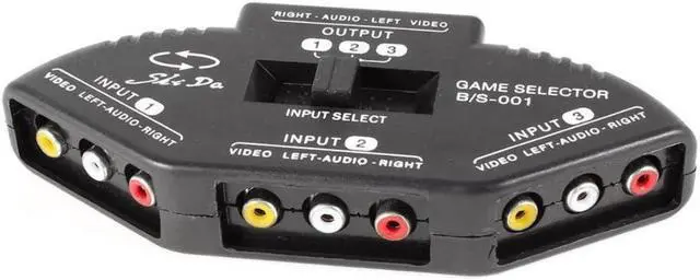 Main image of 3-Way Audio Video AV RCA Switcher Selector Box Composite Splitter With 3-RCA Cable For Audio Switche